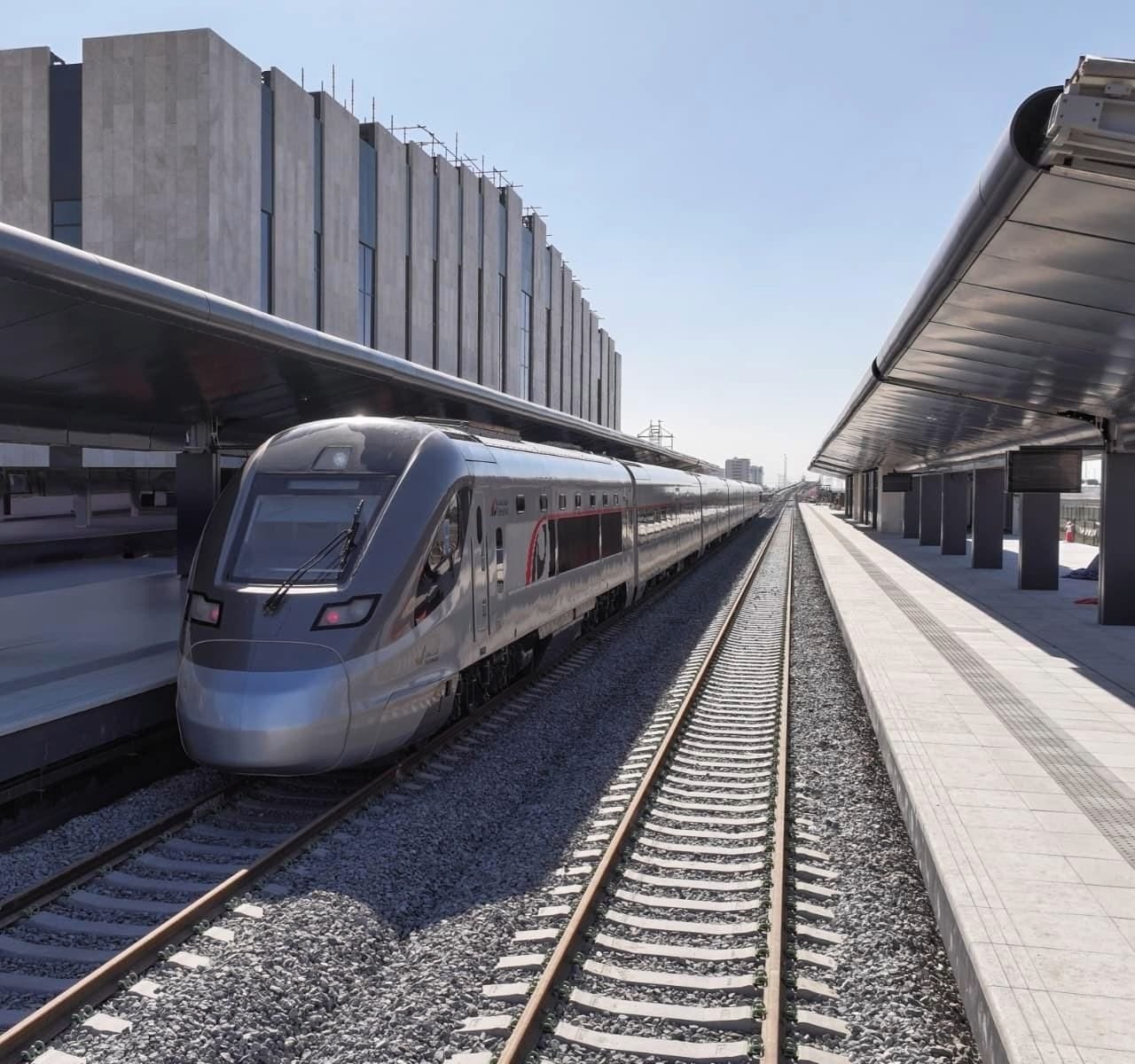 Etihad Rail passenger train at Al Yalayis Station in Dubai during the launch of the Dubai-Abu Dhabi service on September 30, 2026