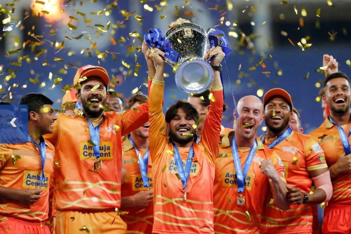 Gulf Giants Development players celebrate after winning the 2026 ILT20 Development Tournament final in Dubai