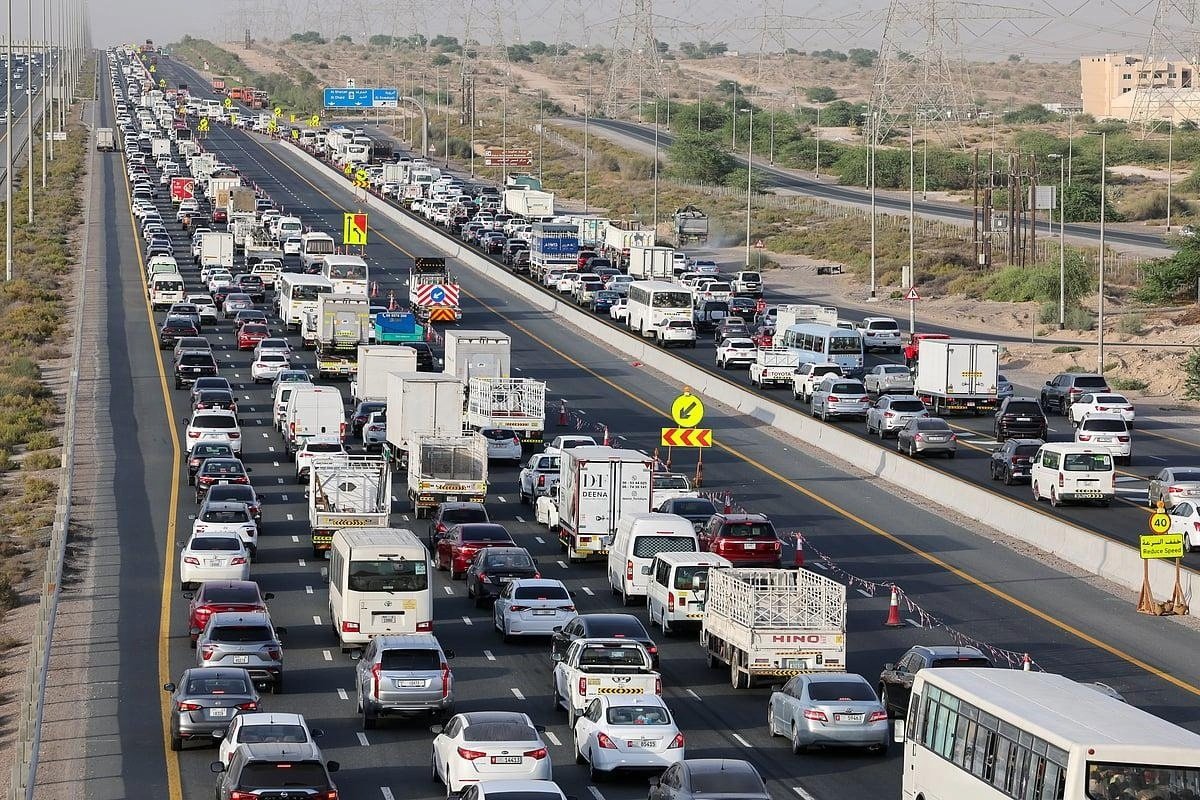 Heavy morning traffic on a major Dubai road during the September 15 commute
