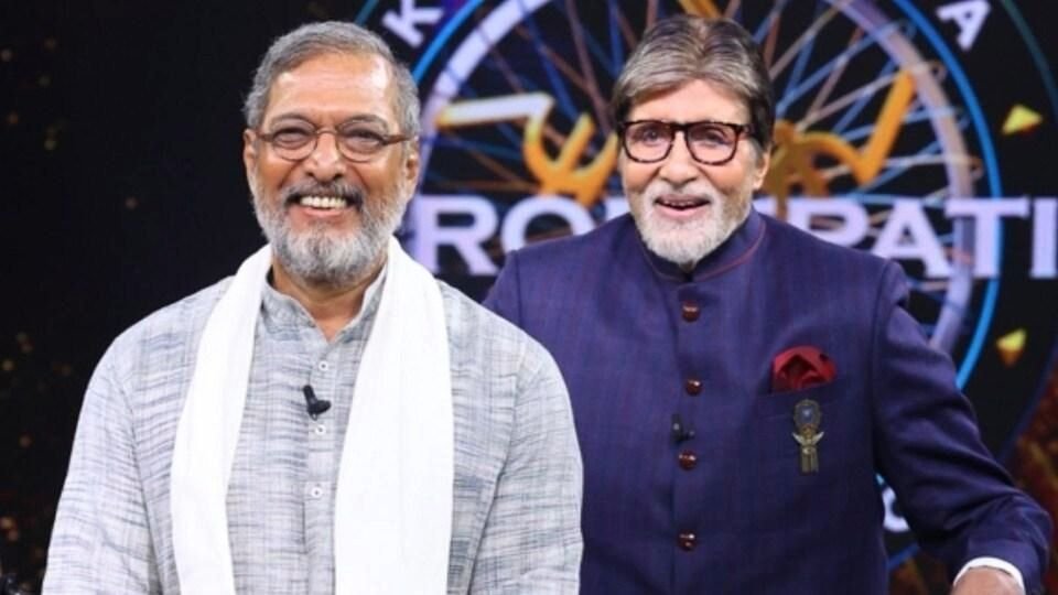 Amitabh Bachchan pays tribute to Nana Patekar on the Kaun Banega Crorepati 18 television set.